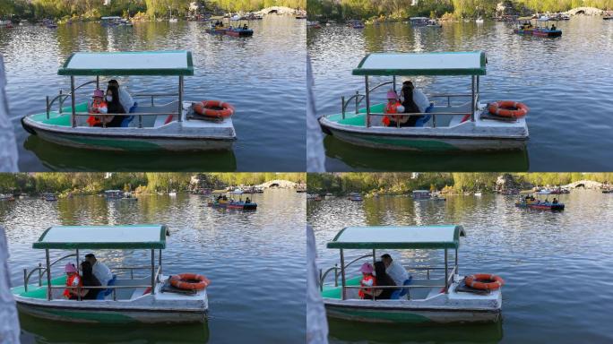 公园人工湖上划船