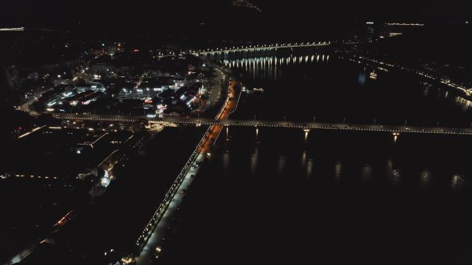 阆中古城嘉陵江夜景城市江边夜景航拍