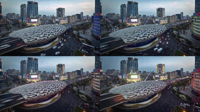 【4K】上海五角场巨蛋车流日转夜延时