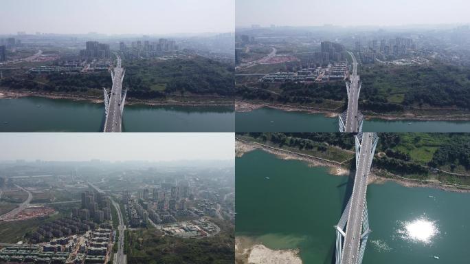 航拍穿越跨江大桥震撼空镜头