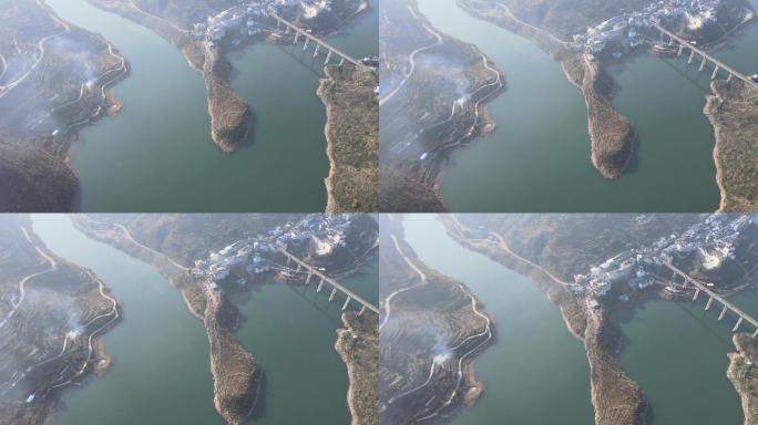 重庆巫山县群山河流桥梁航拍