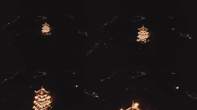 阆中古城连峰楼夜景航拍素材