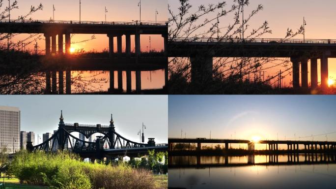 哈尔滨阳明滩大桥拍摄夕阳日落延时