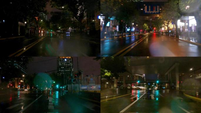 上海封城中的雨天街头夜景