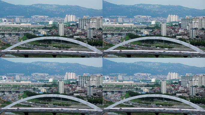 车流航拍 城市桥梁 快速道路 韩国釜山