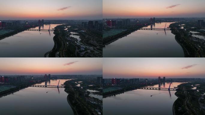 西安彩虹桥西安浐灞生态黄昏航拍西安宣传片