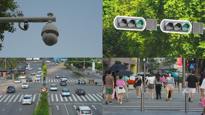 【4K正版】交通红绿灯行人天网监控素材