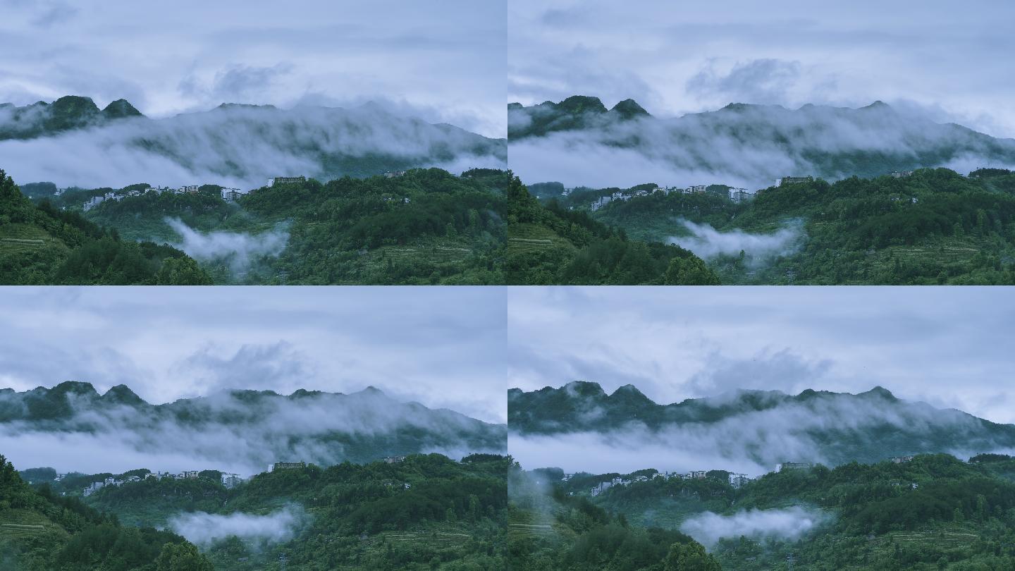 4k山间云瀑 雨雾缭绕 云雾缭绕