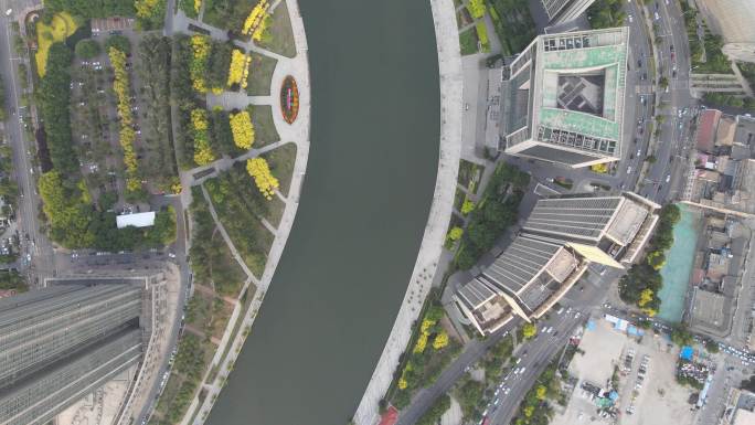天津海河附近地标大厦航拍空镜