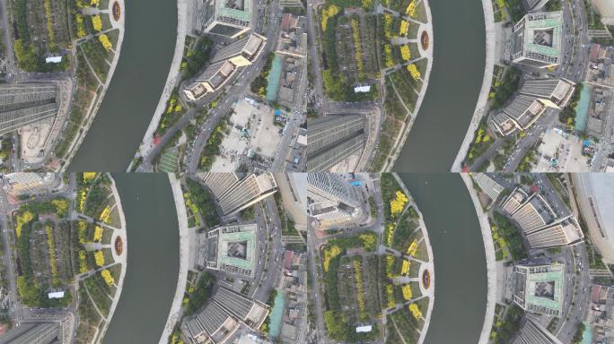 天津海河附近地标大厦航拍空镜