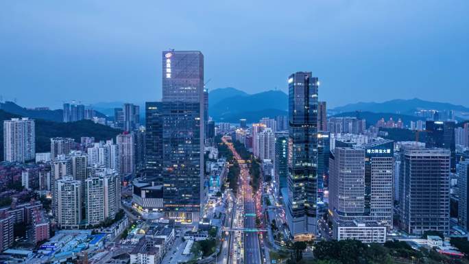 航拍深圳水贝珠宝城夜景车轨延时4K