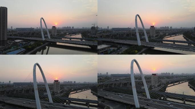 天津桥梁黄昏航拍美景