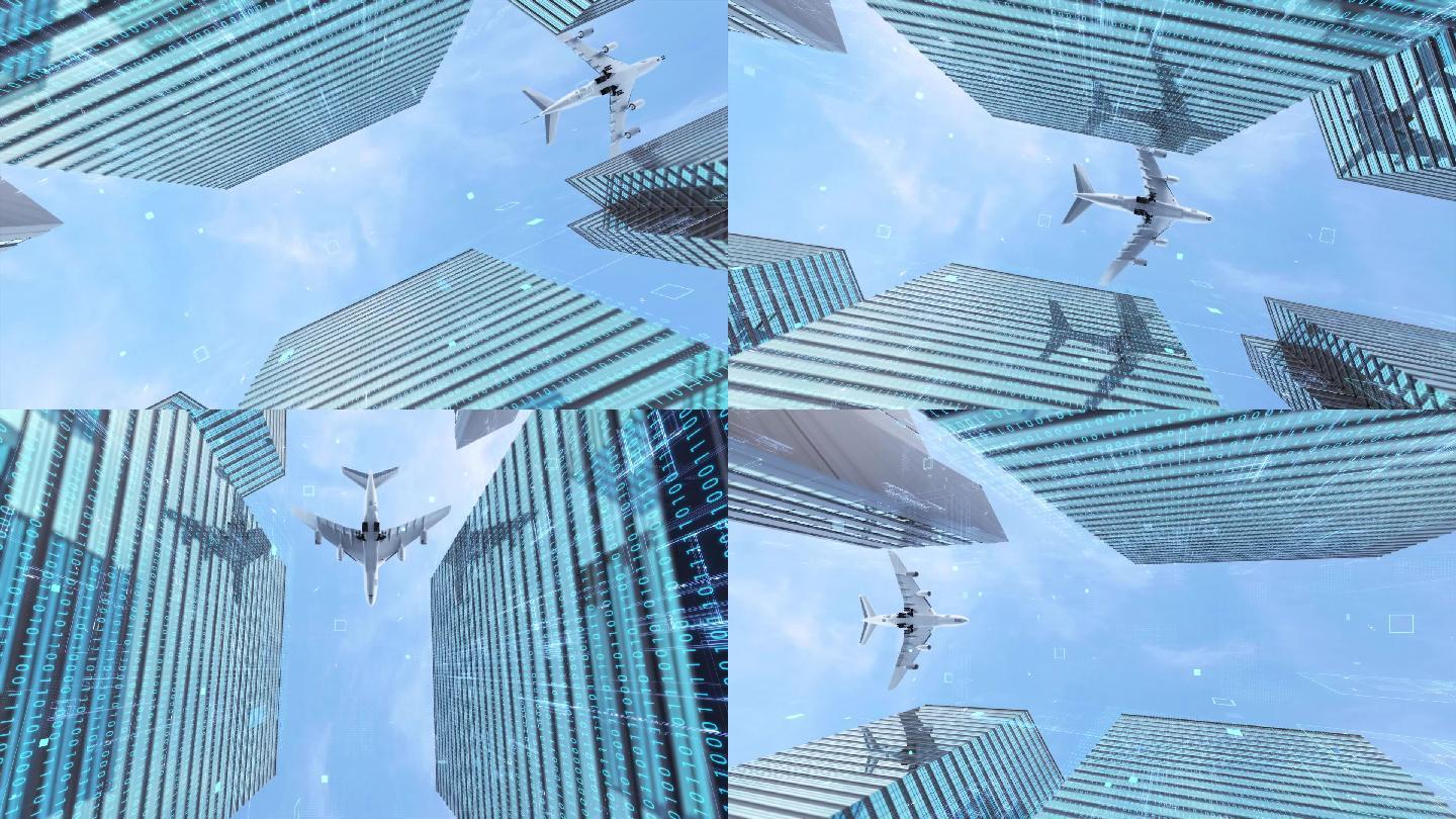 金融大楼 飞机楼顶飞过 数字科技