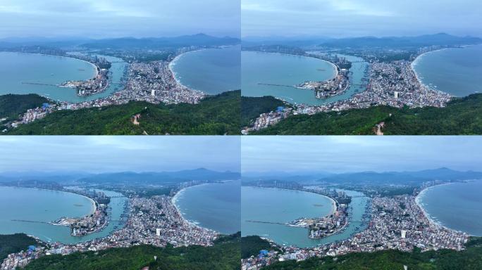山顶航拍俯瞰惠州双月湾大全景