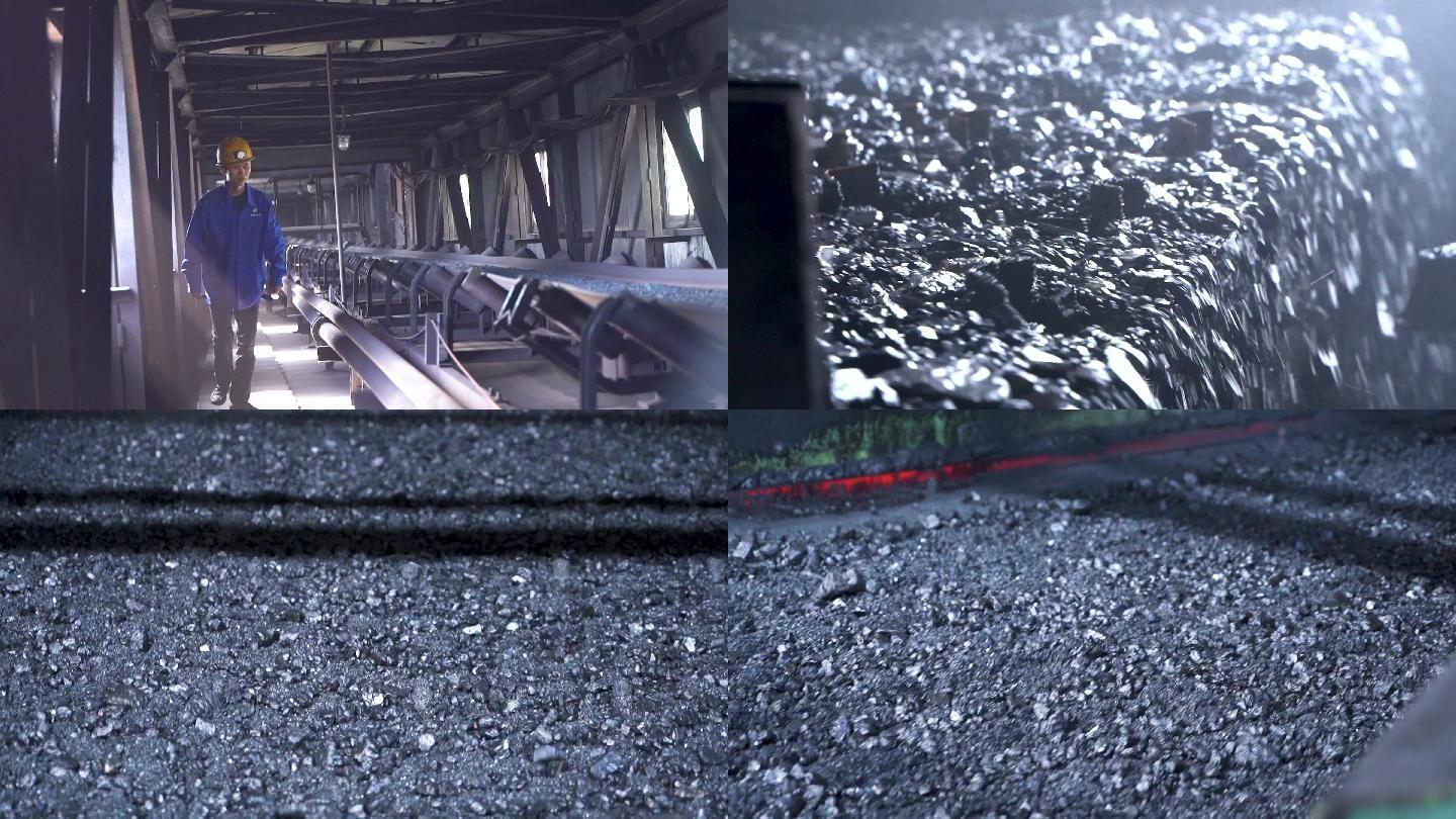 洗煤厂现代化煤矿煤炭特写运输带4K素材