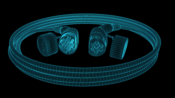 蓝色全息线框电动汽车充电电缆带通道