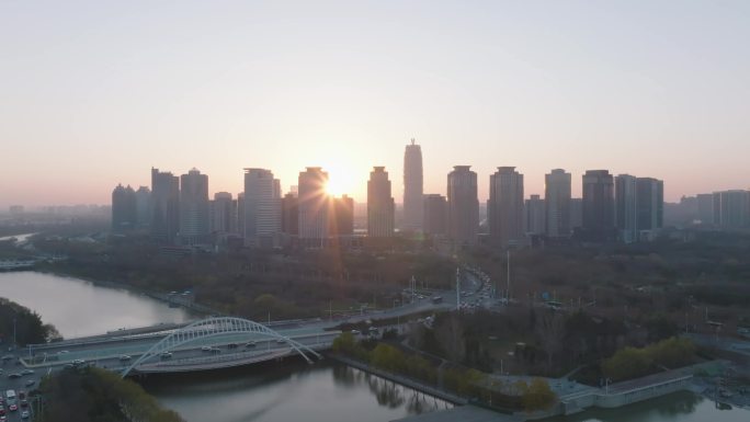 郑州CBD会展中心日出大景