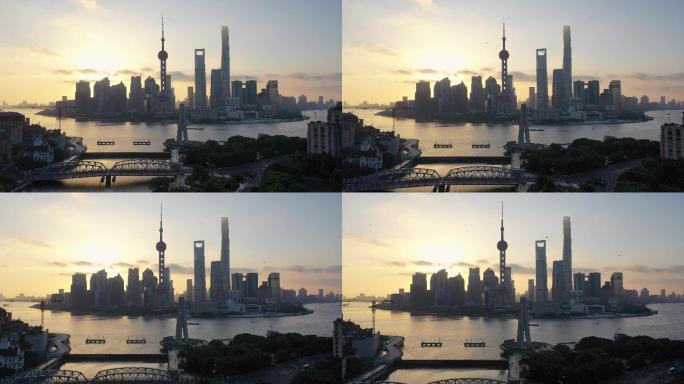 【4K超清】上海外白渡桥陆家嘴日出航拍