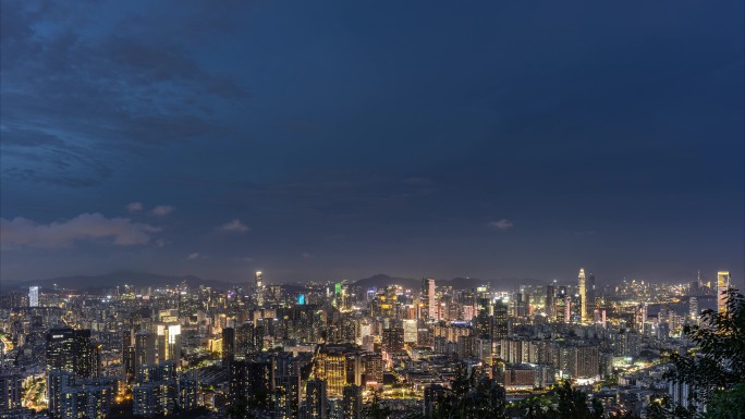 深圳南山城市天际线夜景乌云延时