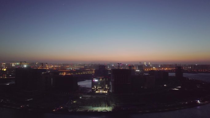 郑州北龙湖金融岛日落夜景