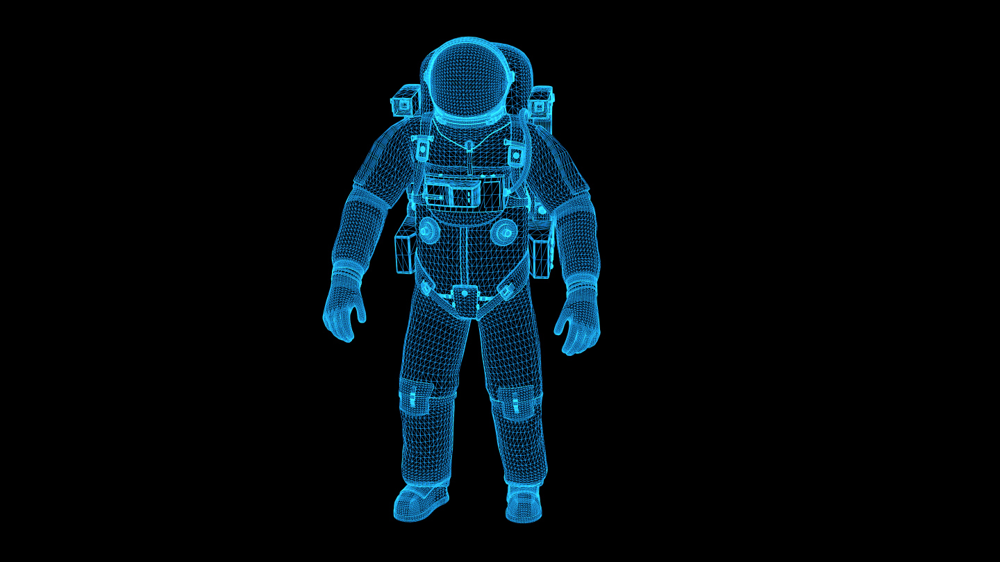 4K蓝色全息线框科技宇航员循环带通道