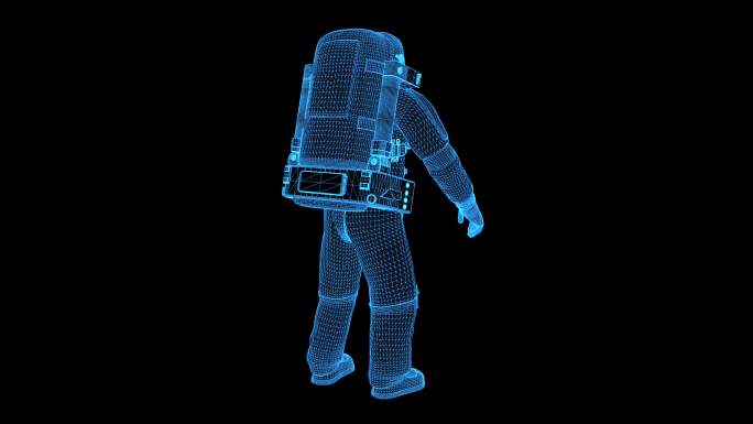 4K蓝色全息线框科技宇航员循环带通道