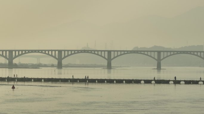 4K正版-长焦视角赣州东河大桥与古浮桥