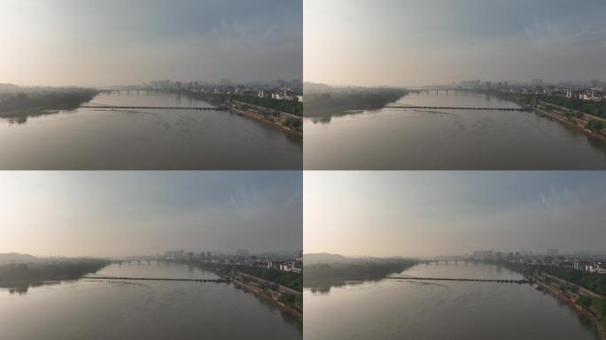 4K正版-航拍赣州贡江古浮桥东河大桥江景