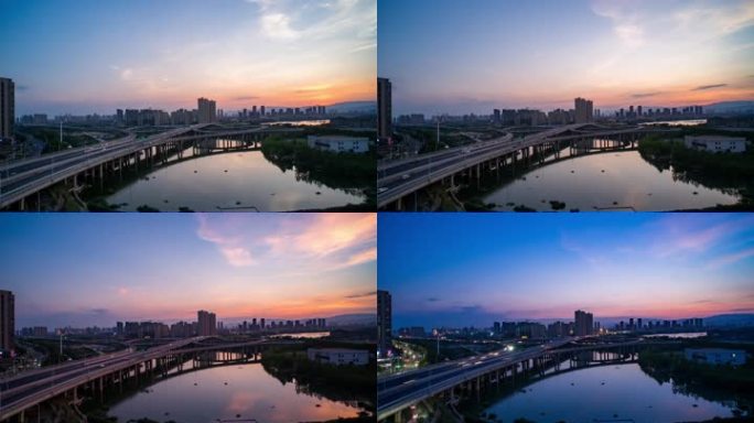 城市立体交通枢纽的日转夜延时摄影