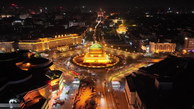 御3航拍西安钟楼鼓楼回民街昼夜景延时4K