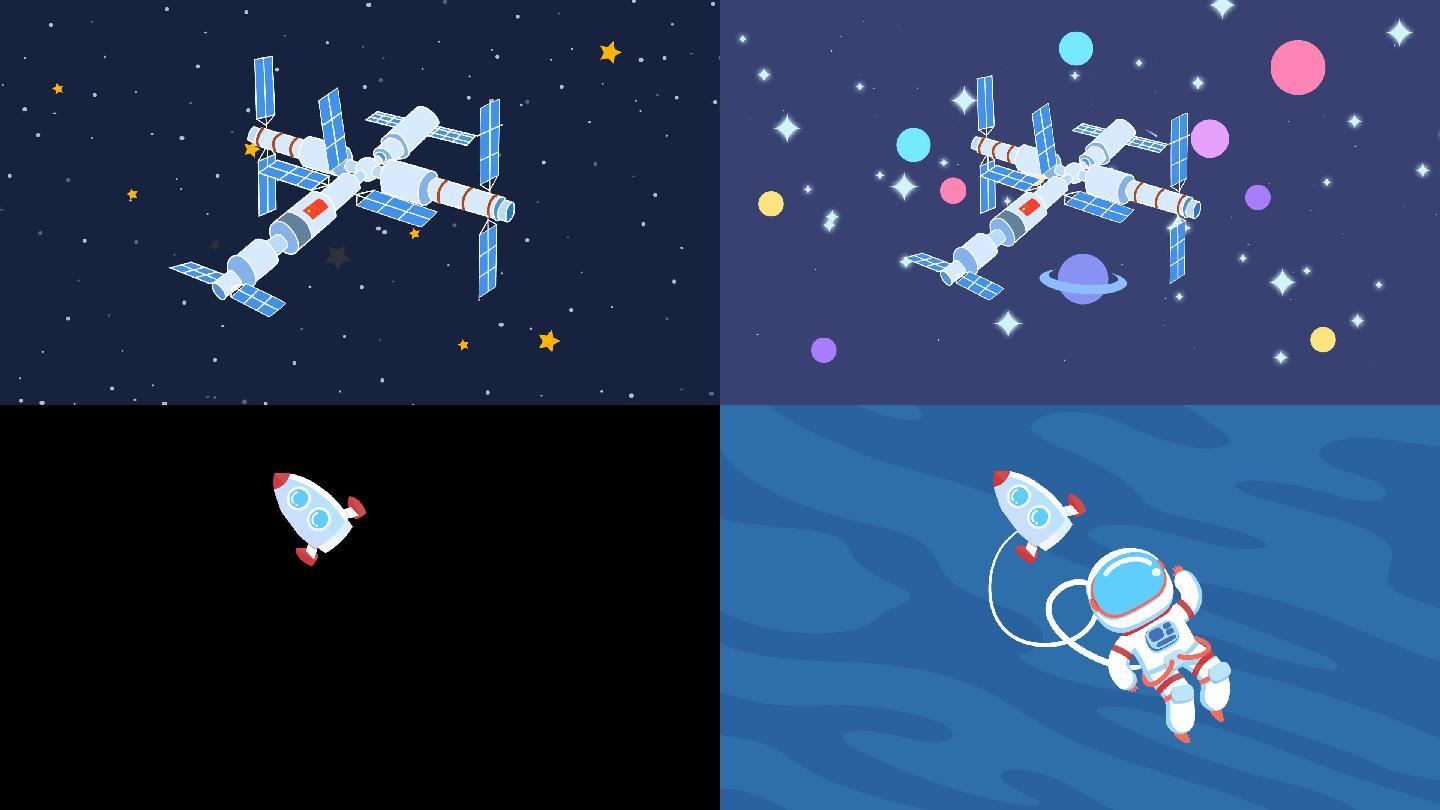 彩色线原创宇宙太空空间站动画素材