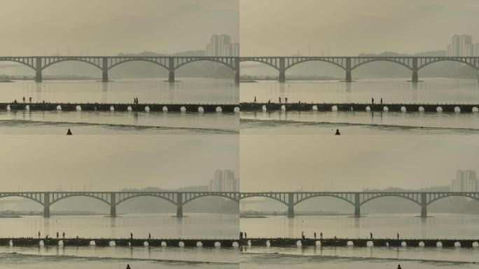 4K正版-长焦视角赣州东河大桥与古浮桥