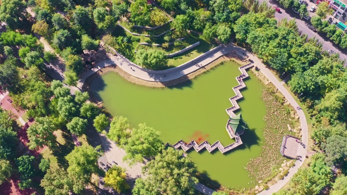 中国辽宁沈阳百鸟公园城市风景航拍