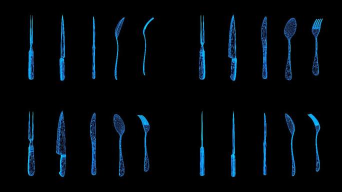 全息科技刀叉餐具动画带通道