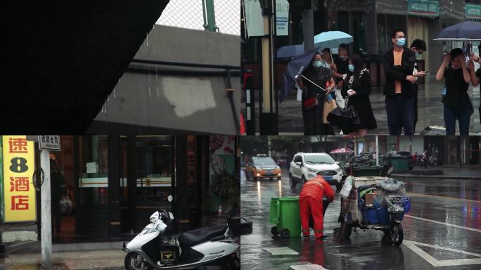 高清雨中城市人群素材