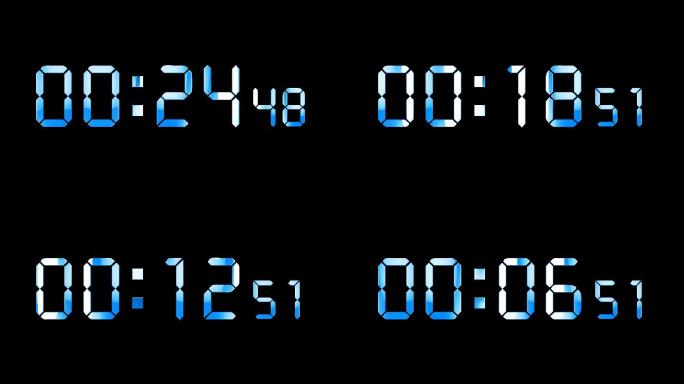 4K蓝色液晶数字倒数30秒钟精确毫秒