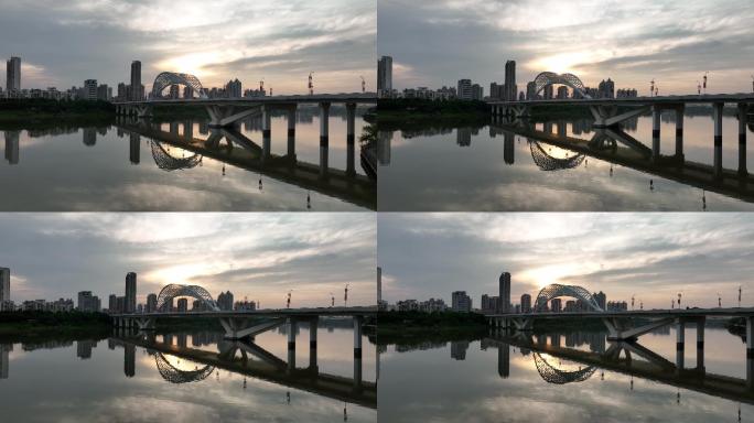 【4K正版】航拍赣州章江大桥日落场景