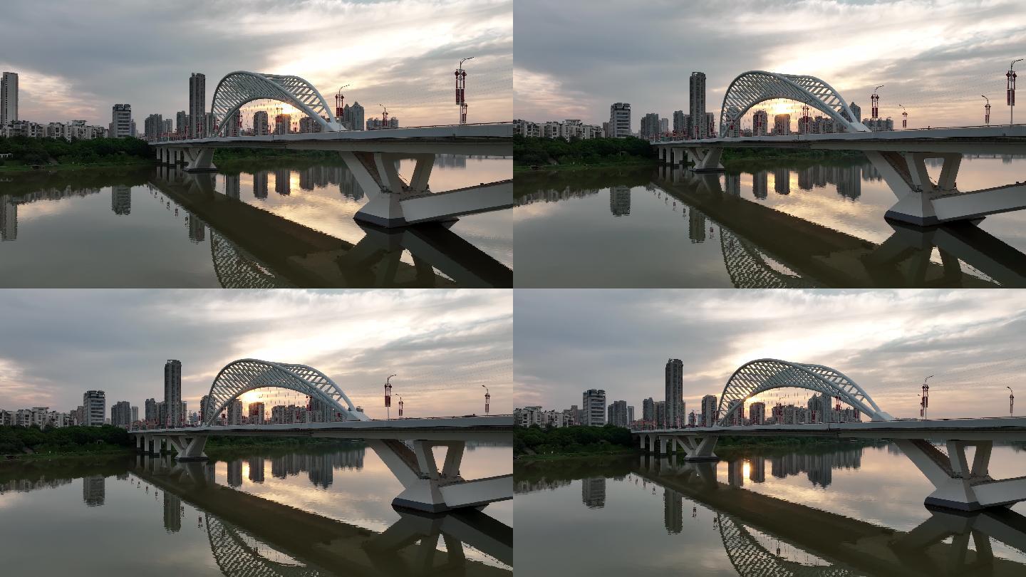【4K正版】航拍太阳穿过拱桥场景