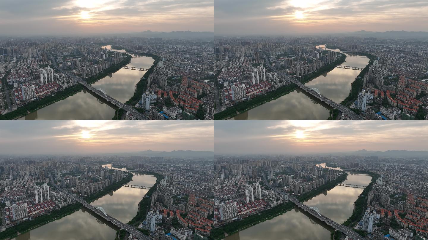 【4K正版】航拍赣州章江城市日落场景