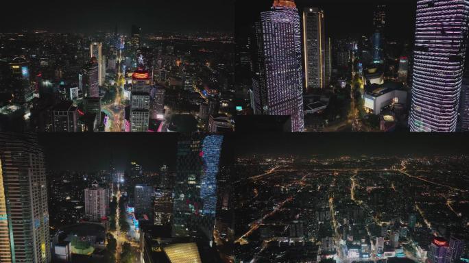 航拍南京城市夜景空境