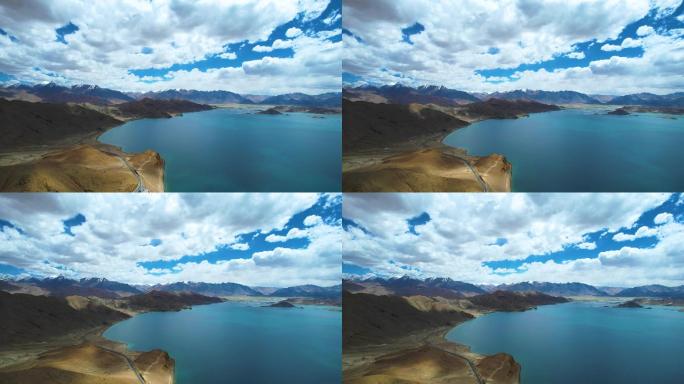 西藏阿里班公湖高原湖泊自然风光航拍