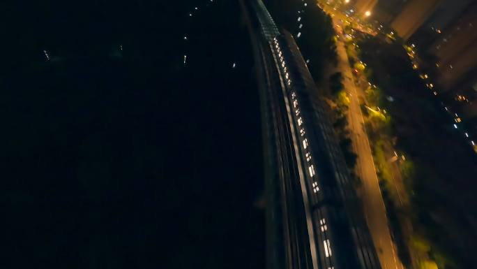 武汉地铁5号线夜景穿越机航拍素材