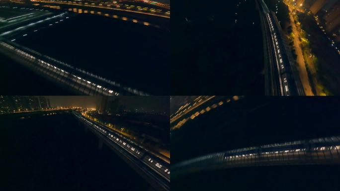 武汉地铁5号线夜景穿越机航拍素材