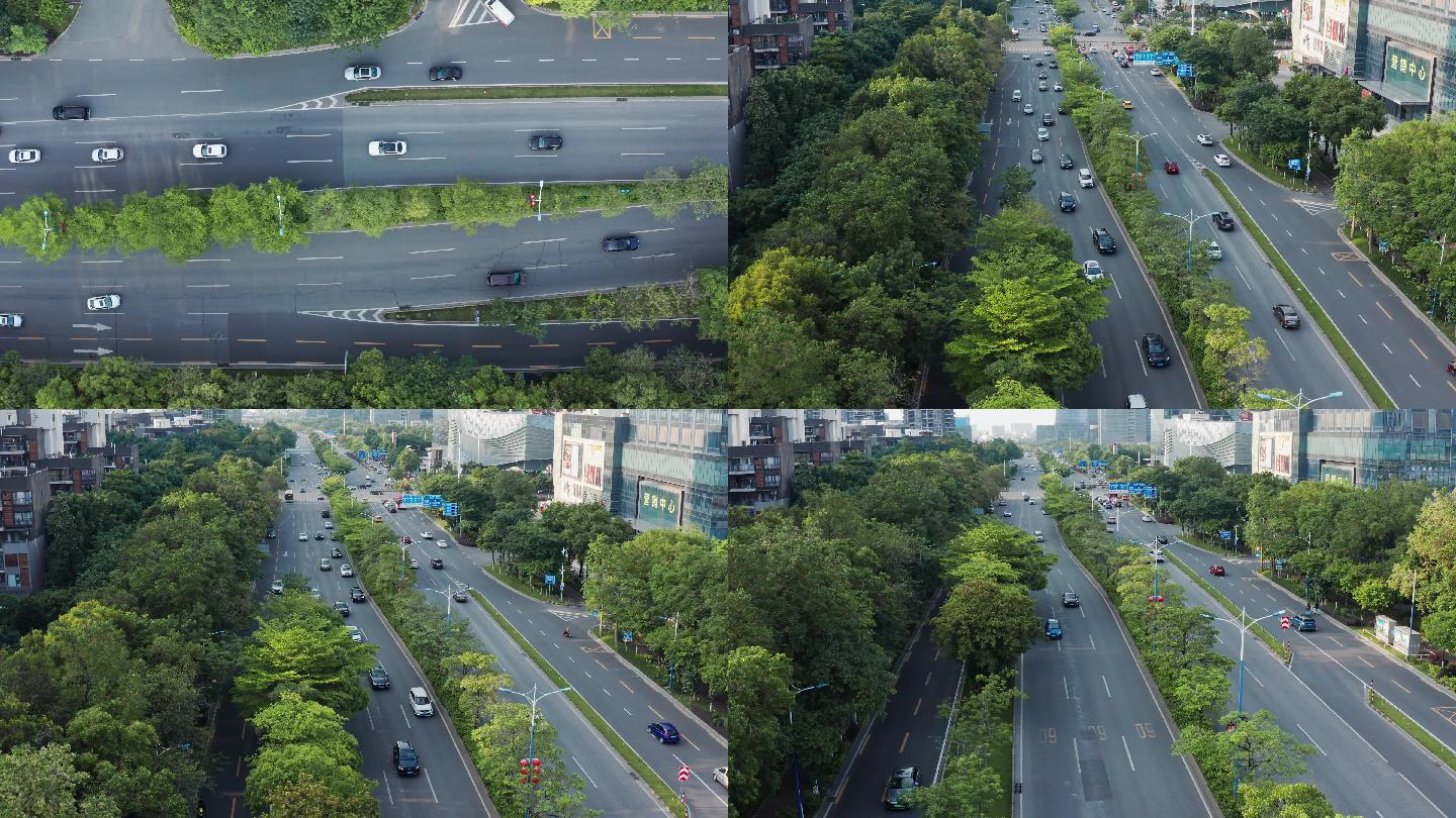 【4k航拍】城市道路绿色交通车流