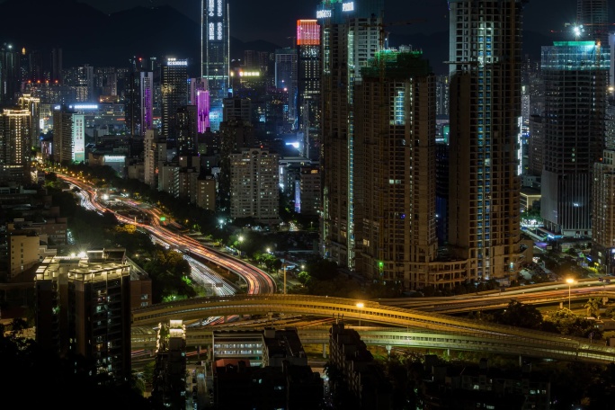 深圳城市高楼车流夜景延时摄影