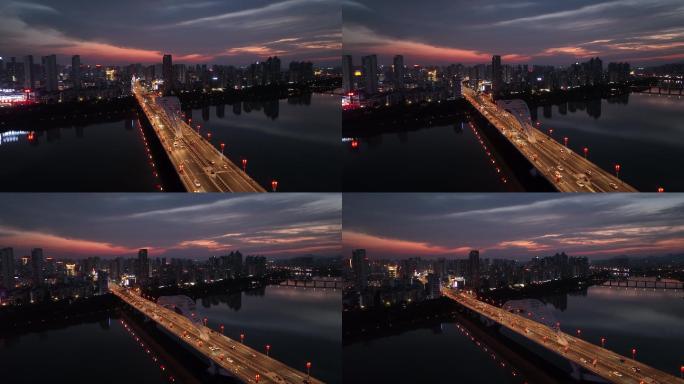 【4K正版】航拍赣州章江大桥车流夜景