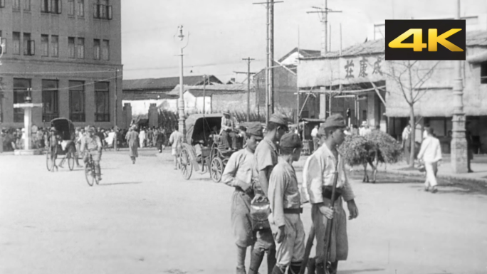 二战日本士兵进城 街道行走
