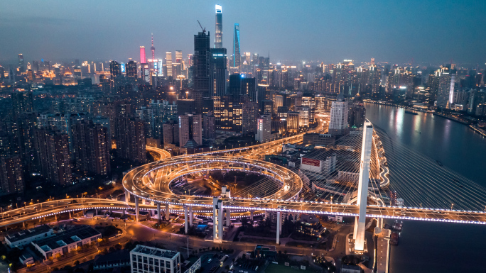 4K上海夜景交通 拥堵的车流