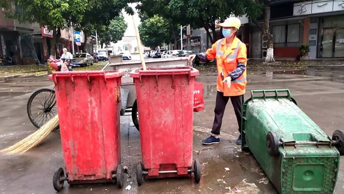 环卫工在清洁垃圾街道垃圾卫生城市讲卫生