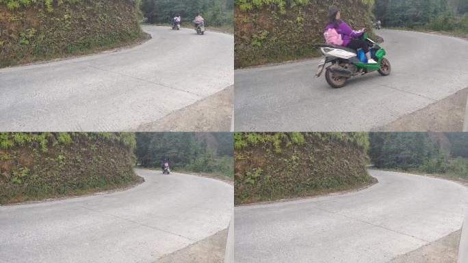 大山里的学生骑摩托压弯